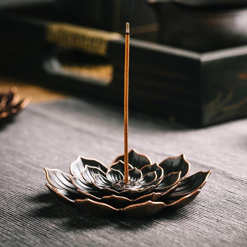 GARMOLY Incense Burner, Incense Holder for Sticks, Brass Lotus Incense Stick Holder and Detachable Ash Catcher - zenfulharmony.com