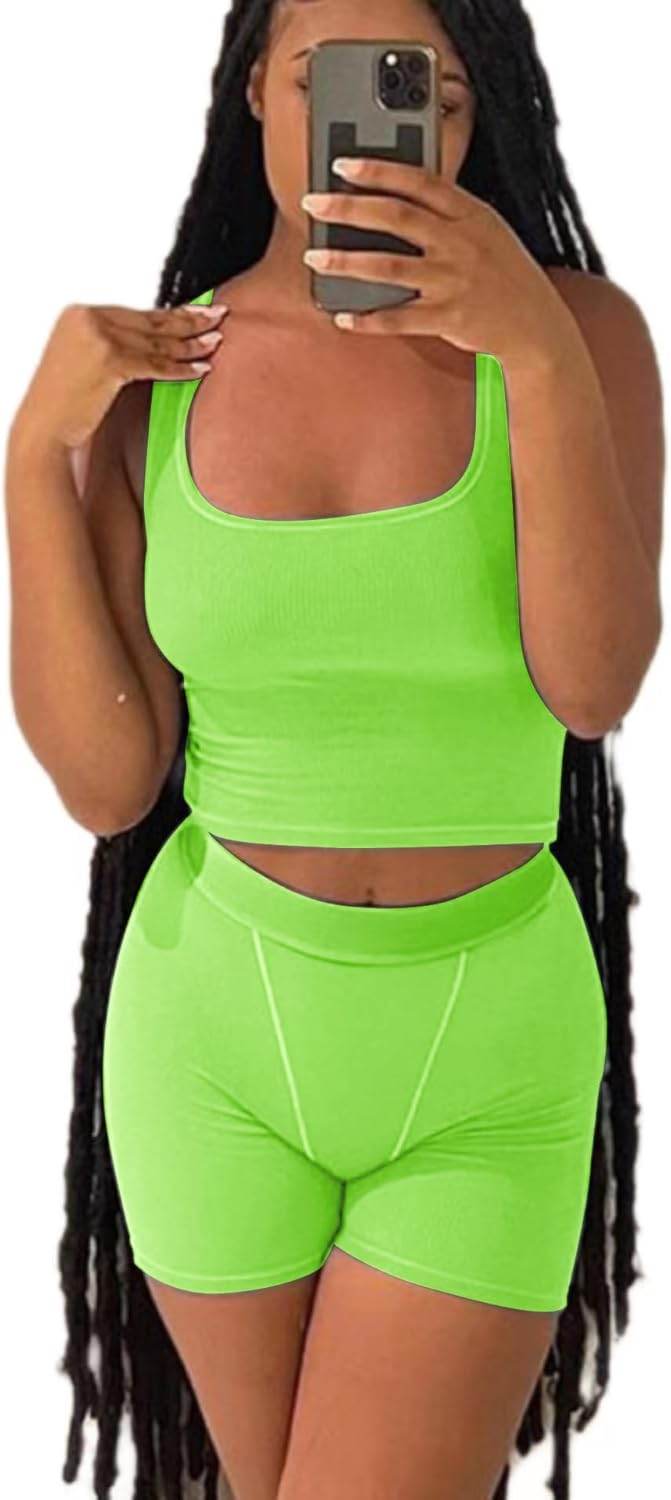 AYWA Casual Workout Sets Two Piece Outfits for Women Ribbed Crop Tank Top High Waist Leggings Active Wear - zenfulharmony.com