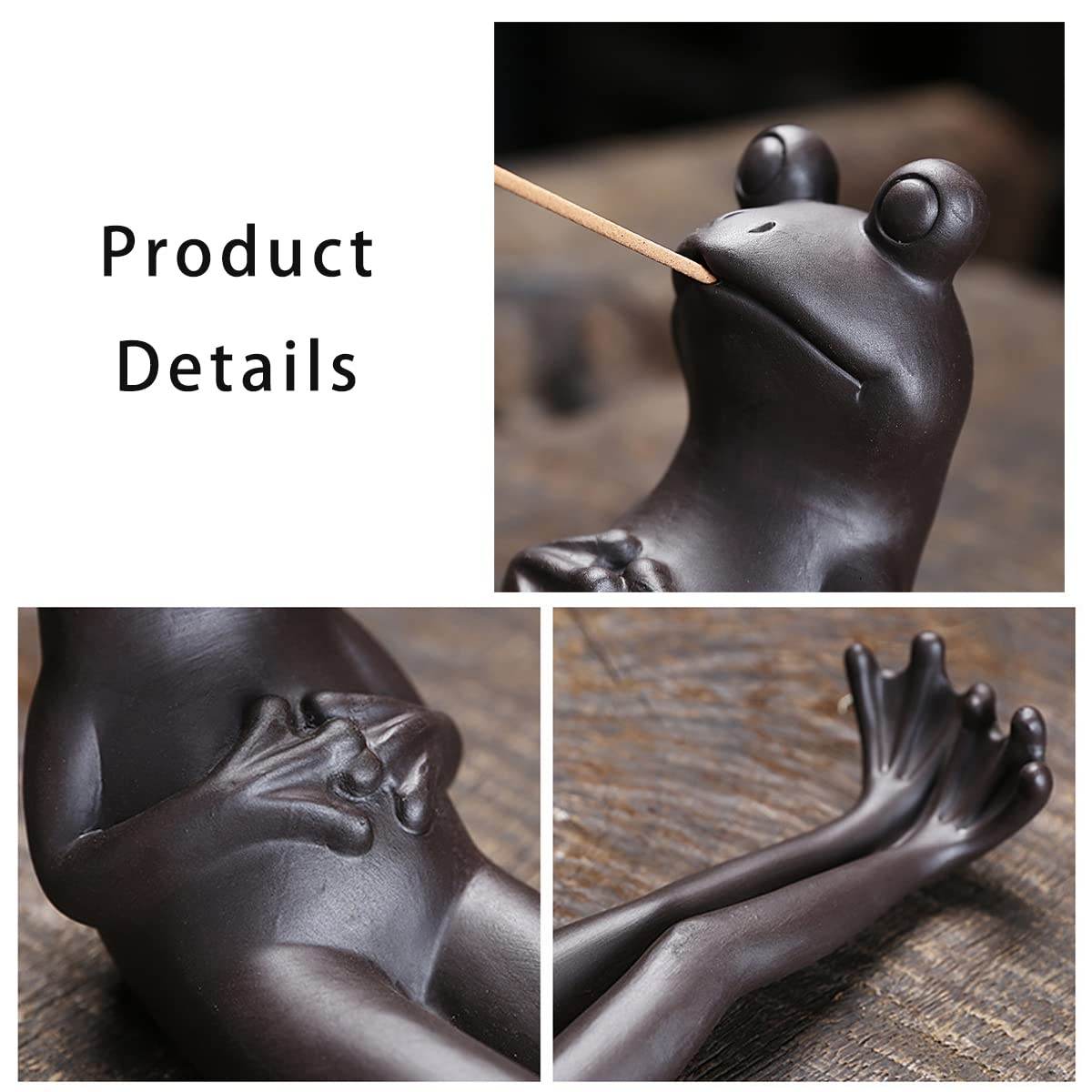ChangWanna Frog Incense Stick Holder - Ceramic Insence Burner Ash Catcher, Insense Stand with 45 Sandalwood Sticks, Ornament for Aromatherapy/Yoga/Meditation/Home Living Room Office Decor - zenfulharmony.com