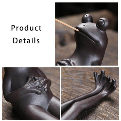 ChangWanna Frog Incense Stick Holder - Ceramic Insence Burner Ash Catcher, Insense Stand with 45 Sandalwood Sticks, Ornament for Aromatherapy/Yoga/Meditation/Home Living Room Office Decor - zenfulharmony.com