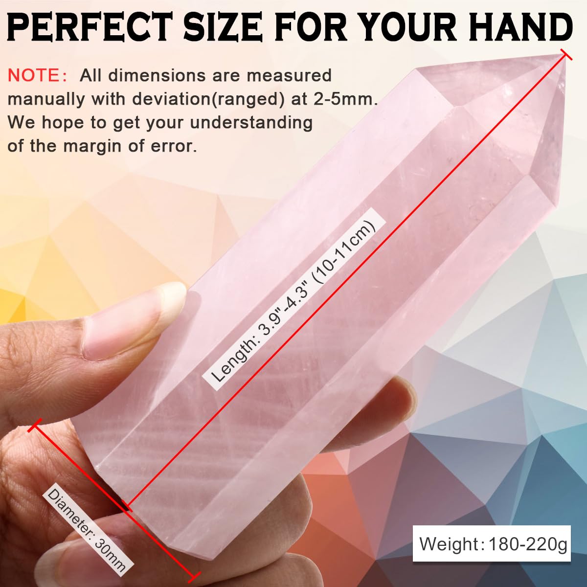 CASMON Large Healing Crystal Wands 3.9"-4.3"(10-11cm), Natural Rose Quartz Obelisk Crystal Tower Stone, 6 Faceted Single Healing Crystal Point for Reiki Chakra Meditation Therapy (1PC) - zenfulharmony.com