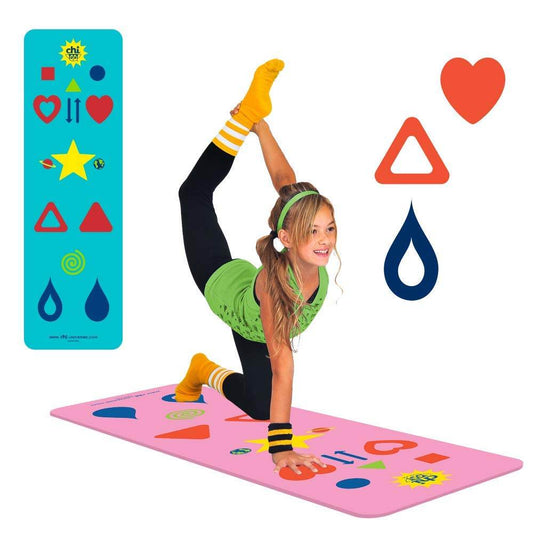 Kids Yoga Mat & Game, Pink, Free Game App, How-To Poster, Follow the Symbols, Aligns the Body - zenfulharmony.com