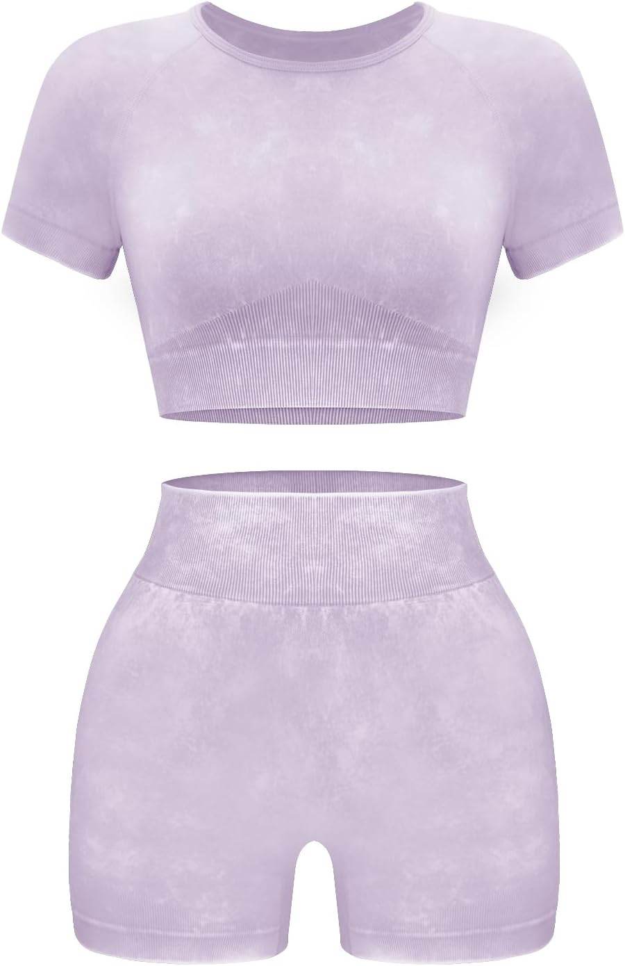 OLCHEE Womens Workout Sets 2 Piece - Seamless Acid Wash Yoga Outfits Shorts and Crop Top Matching Gym Athletic Clothing Set - zenfulharmony.com
