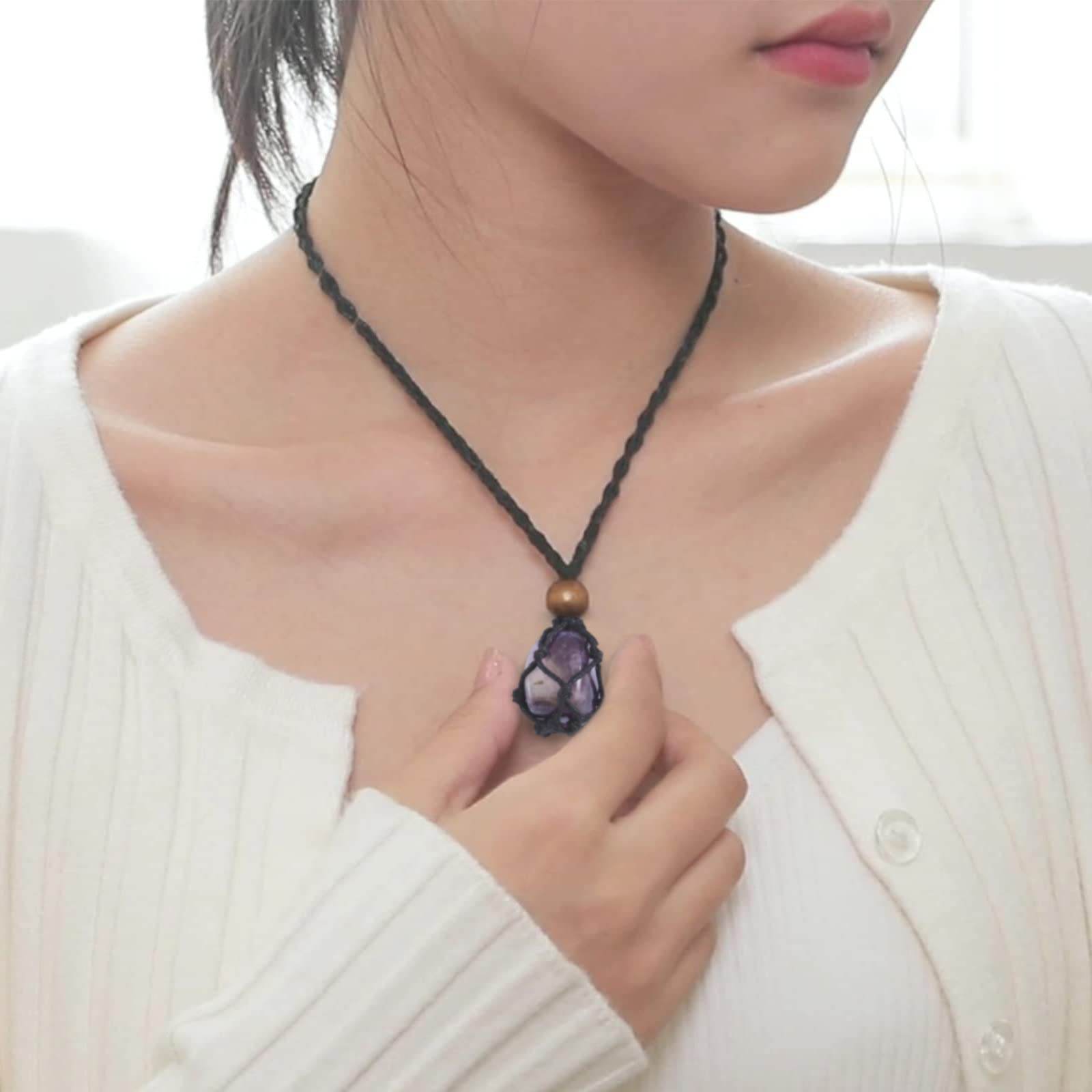 7 Chakra Healing Crystal Necklace Set - Boho Handmade Cord Cage and Hippie Energy Pendant Holder Real Crystal and Healing Stone Jewelry Spiritual Gift for Women Teen Christmas Gifts - zenfulharmony.com