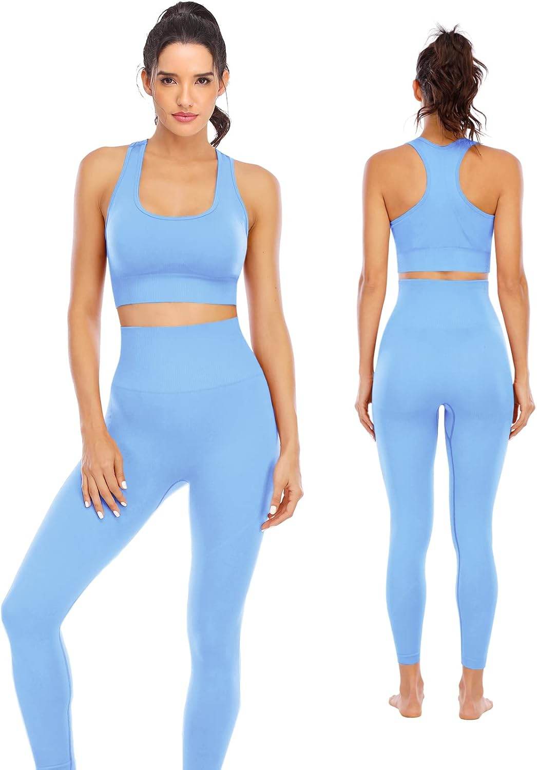 Workout Sets for Women 2 Piece High Waisted Seamless Leggings with Padded Stretchy Sports Bra Sets Gym Clothes - zenfulharmony.com