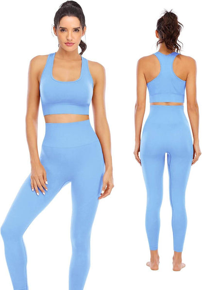 Workout Sets for Women 2 Piece High Waisted Seamless Leggings with Padded Stretchy Sports Bra Sets Gym Clothes - zenfulharmony.com