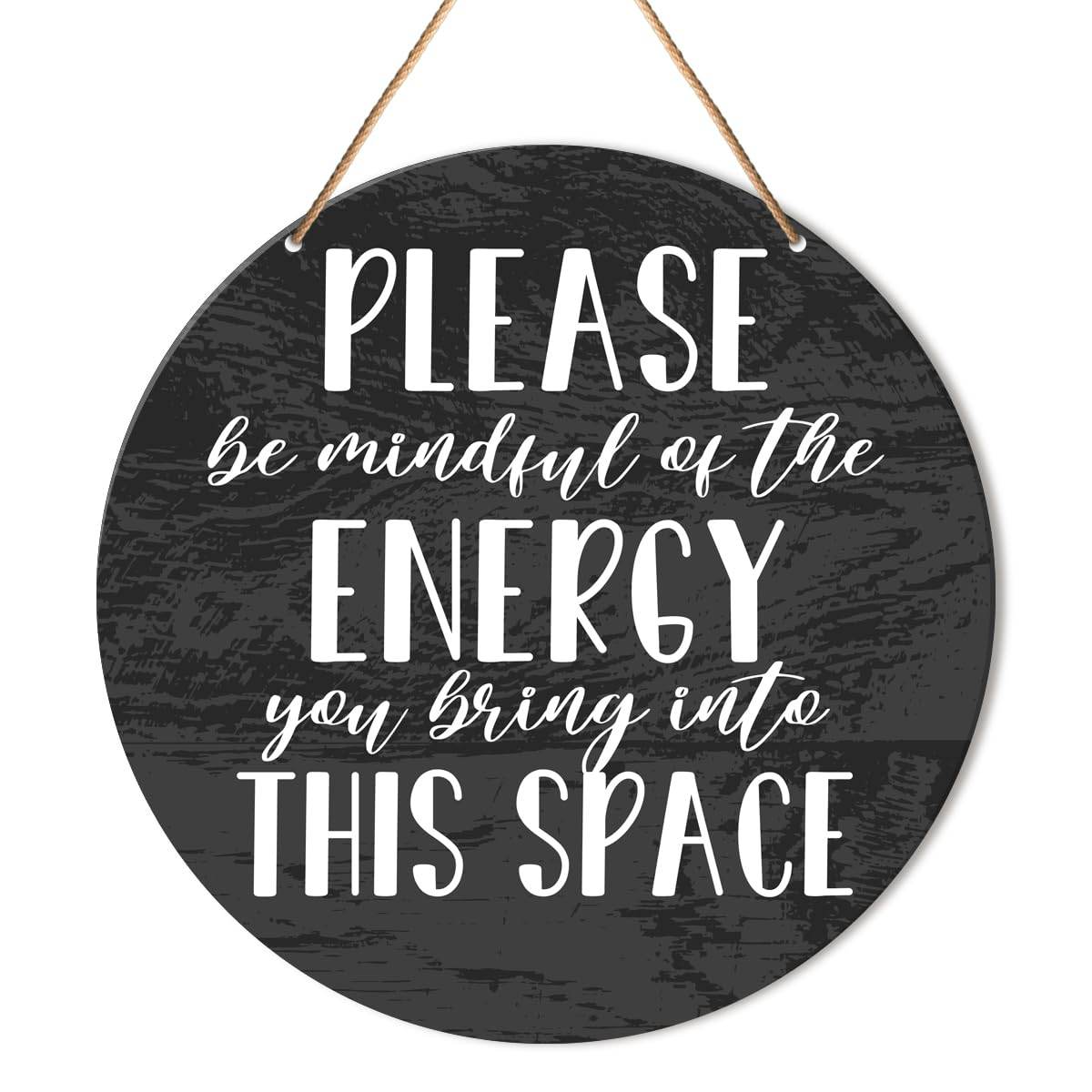 Positive Energy Door Sign, Zen Hanging Sign Decor Positive Energy Wall Decorations Farmhouse Witchy Sign for Door, Spiritual Room, Home, Office, Housewarming Gift for New House Home, Be Mindful Quote - zenfulharmony.com