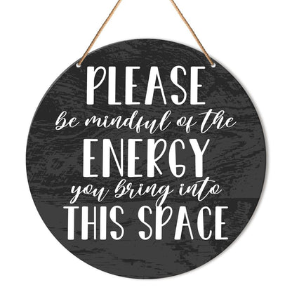 Positive Energy Door Sign, Zen Hanging Sign Decor Positive Energy Wall Decorations Farmhouse Witchy Sign for Door, Spiritual Room, Home, Office, Housewarming Gift for New House Home, Be Mindful Quote - zenfulharmony.com