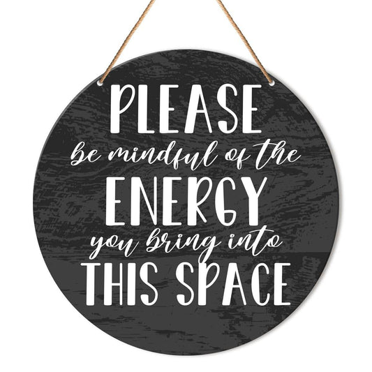 Positive Energy Door Sign, Zen Hanging Sign Decor Positive Energy Wall Decorations Farmhouse Witchy Sign for Door, Spiritual Room, Home, Office, Housewarming Gift for New House Home, Be Mindful Quote - zenfulharmony.com