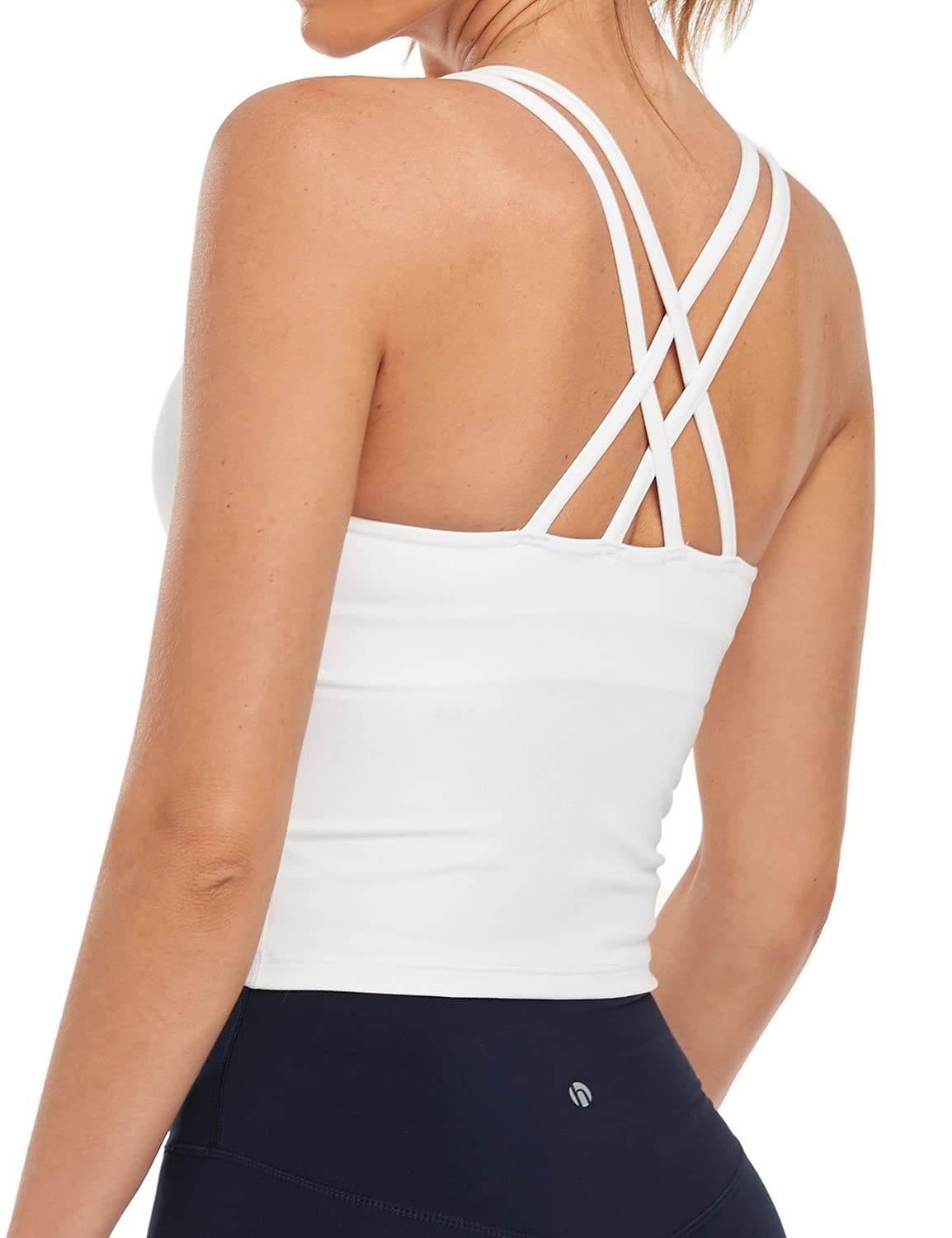 HeyNuts Longline Zeal Sports Bras for Women, Medium Impact Wirefree Yoga Bras Padded Workout Tank Tops Crisscross Back Crop Tops White S - zenfulharmony.com