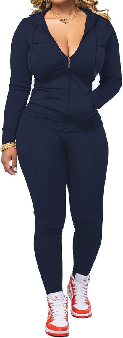 PINSV Women Two Piece Outfits Workout Sets Bodycon Tracksuit Long Sleeve Zip Up Hoodie Jacket Jogger Matching Sweat Pants Set - zenfulharmony.com