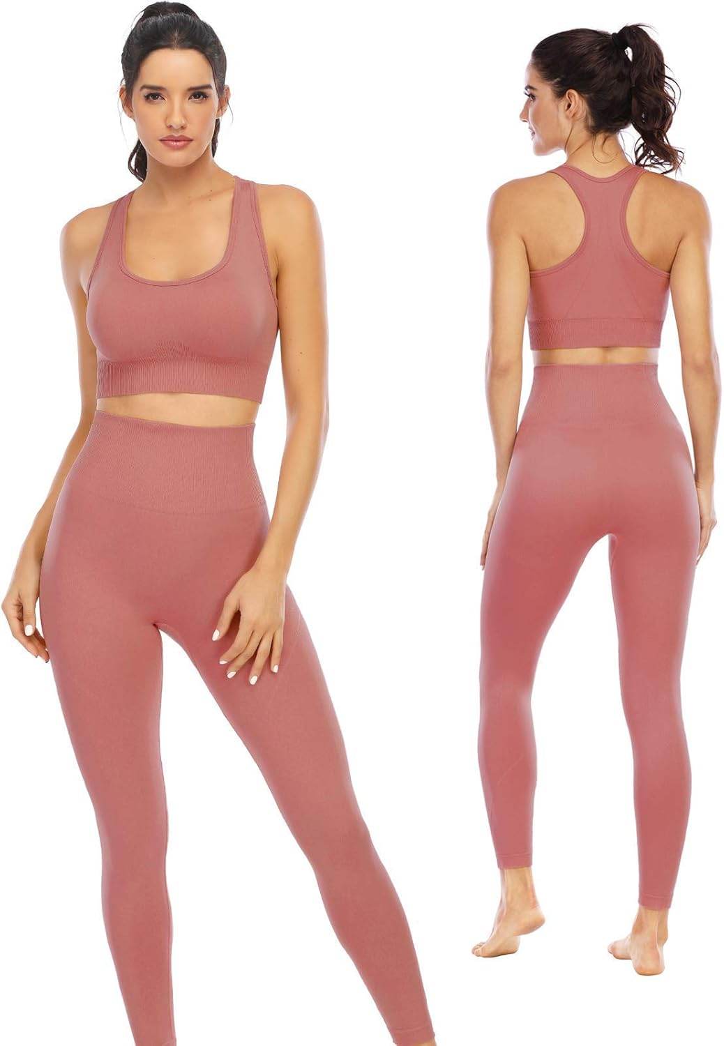 Workout Sets for Women 2 Piece High Waisted Seamless Leggings with Padded Stretchy Sports Bra Sets Gym Clothes - zenfulharmony.com