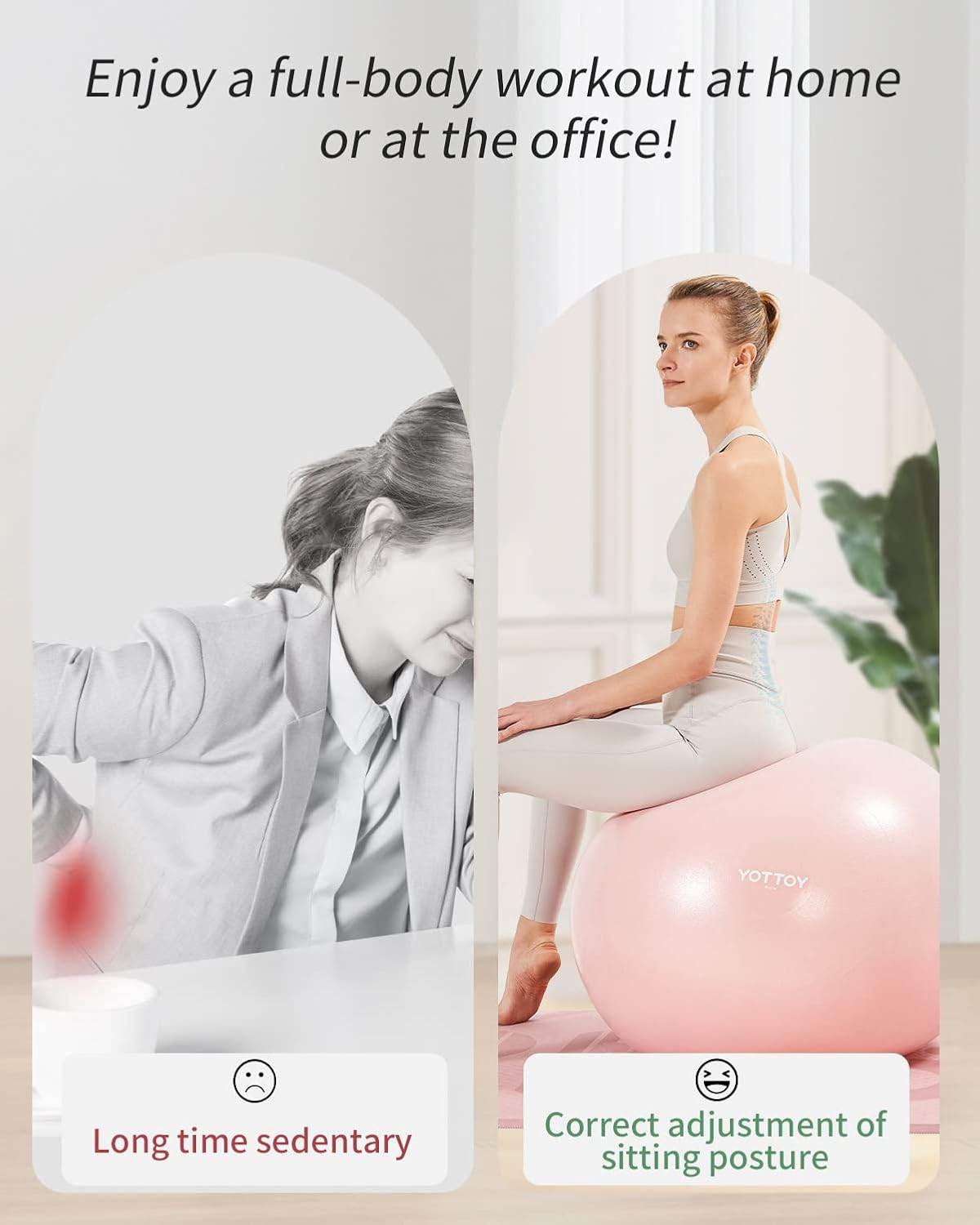 YOTTOY Anti-Burst Exercise Ball for Working Out, Yoga Ball for Pregnancy,Extra Thick Workout Ball for Physical Therapy,Stability Ball for Ball Chair Fitness with Pump - zenfulharmony.com
