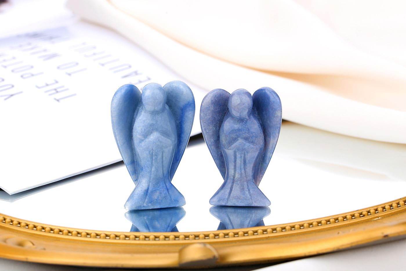 QINJIEJIE Blue Aventurine Crystals Angel Decor Peace Angel Statue Stone Guardian Angel Healing Hand Carved Natural Gemstones Pocket Figurines Room Home Office Decorations Gifts for Women - zenfulharmony.com