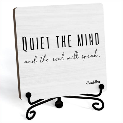 Home Decor, Quiet The Mind And The Soul Will Speak Sign, Desk Decorations For Office Home Living Room, Yoga Room Meditation Room Decor, Shelf Decor, Inspirational Gifts, Wooden Plaque With Stand (B06) - zenfulharmony.com