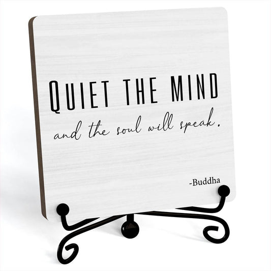 Home Decor, Quiet The Mind And The Soul Will Speak Sign, Desk Decorations For Office Home Living Room, Yoga Room Meditation Room Decor, Shelf Decor, Inspirational Gifts, Wooden Plaque With Stand (B06) - zenfulharmony.com