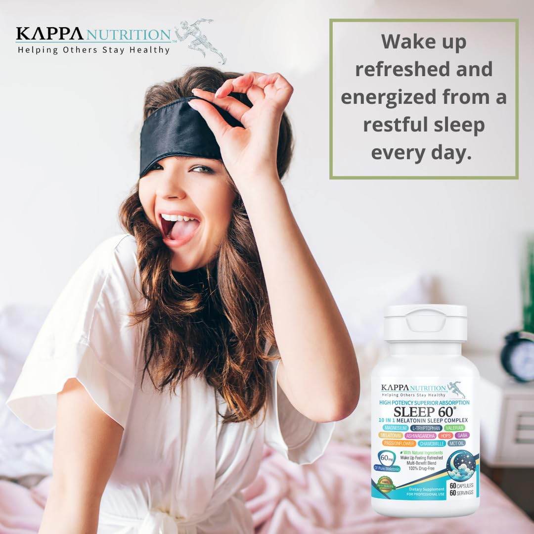 KAPPA NUTRITION Sleep 60, Sleep Aid, 60mg of Melatonin, 60-Day Supply, Non-Habit Forming Vegan Capsules Natural Ingredients for Easier Bedtime, Herbal Supplement, Valerian Root, Chamomile Non-GMO - zenfulharmony.com