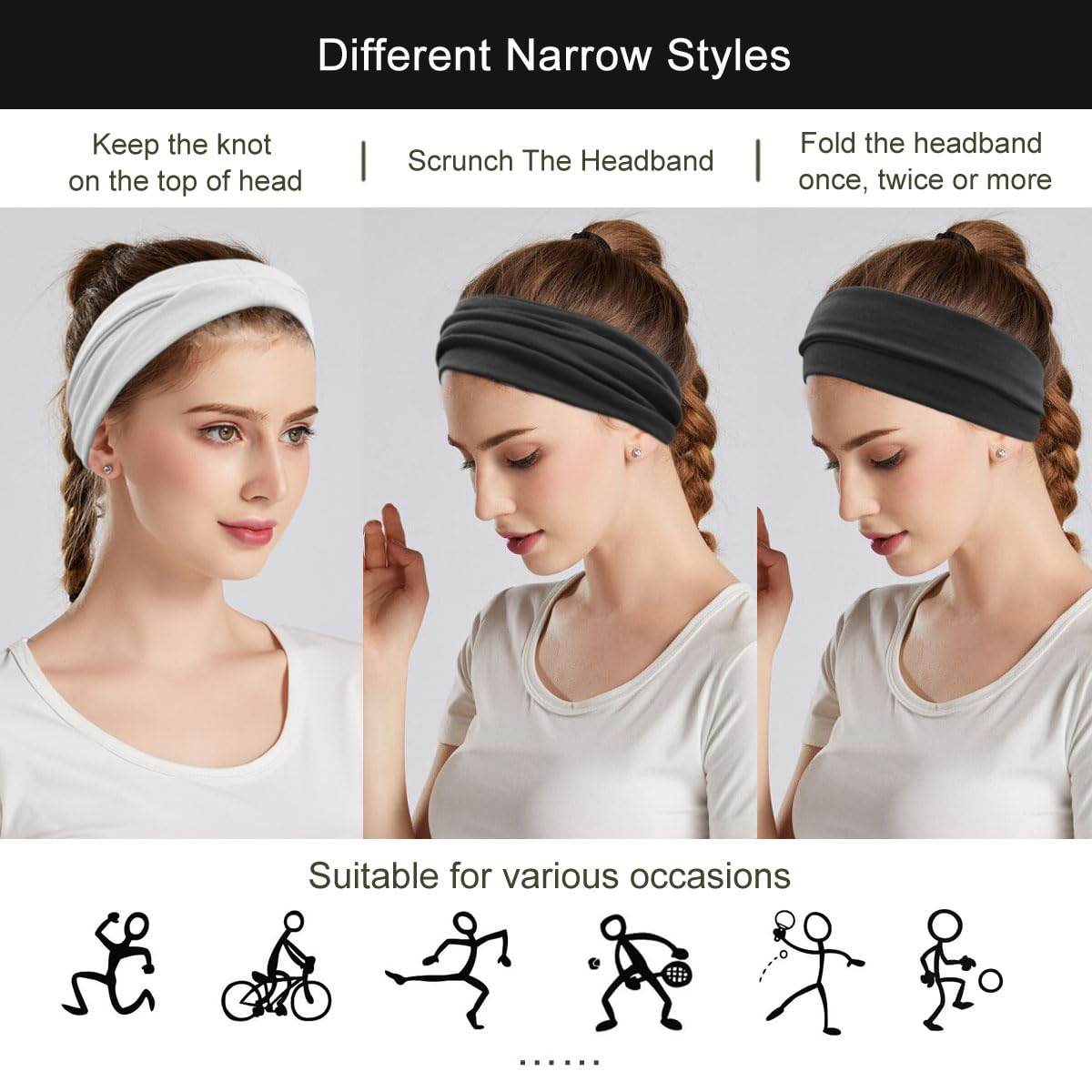 Fashion Headbands For Women Wide Headband Yoga Workout Head Bands Hair Accessories Band Black White Gray 6 Pack - zenfulharmony.com