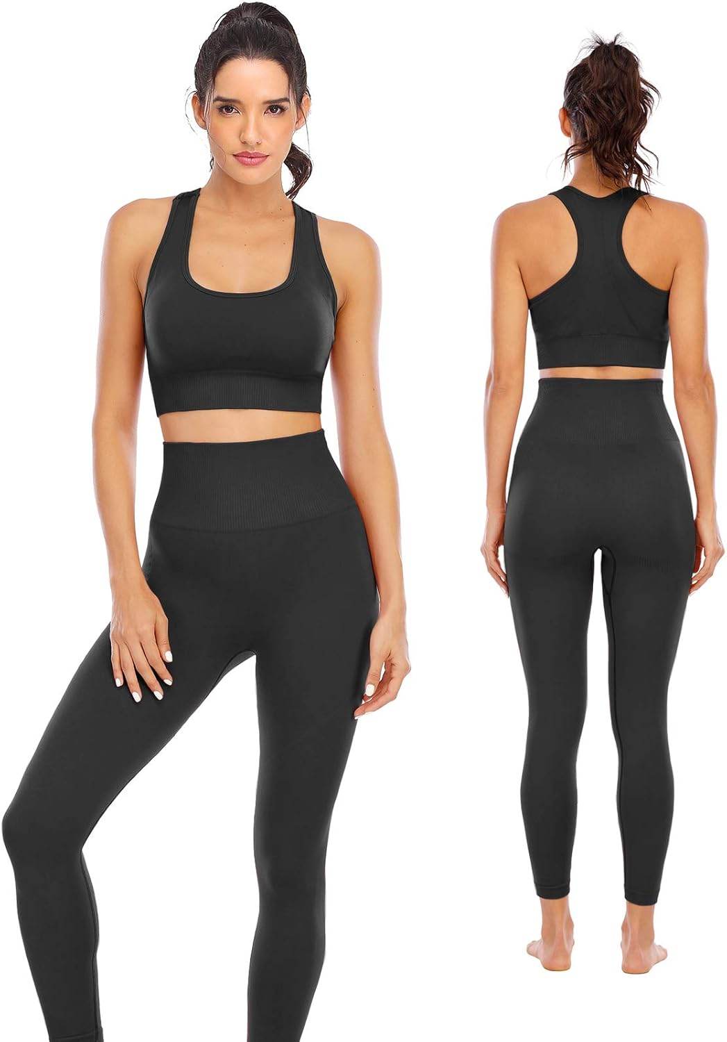 Workout Sets for Women 2 Piece High Waisted Seamless Leggings with Padded Stretchy Sports Bra Sets Gym Clothes - zenfulharmony.com