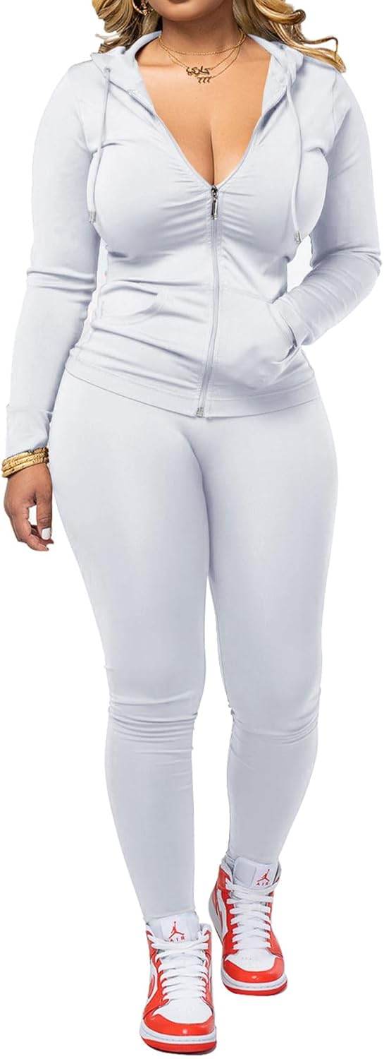 PINSV Women Two Piece Outfits Workout Sets Bodycon Tracksuit Long Sleeve Zip Up Hoodie Jacket Jogger Matching Sweat Pants Set - zenfulharmony.com
