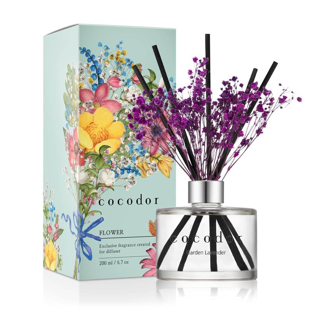 COCODOR Flower Reed Diffuser Set / 6.7oz / Garden Lavender/Scent Diffuser with Sticks Home Fragrance Oil Reed Diffuser for Bathroom Shelf Decor - zenfulharmony.com