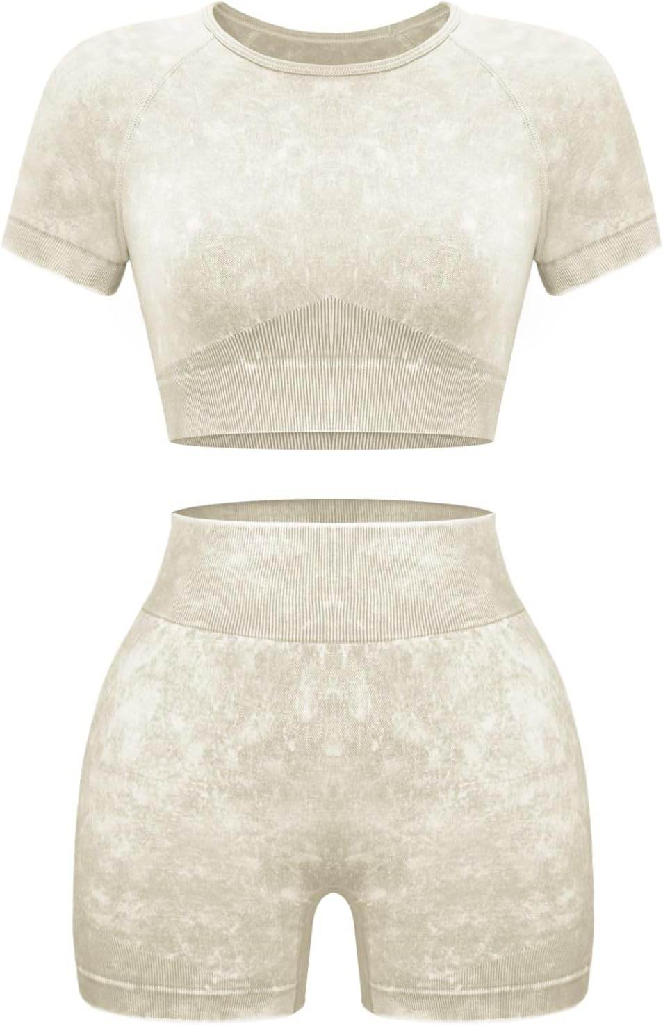 OLCHEE Womens Workout Sets 2 Piece - Seamless Acid Wash Yoga Outfits Shorts and Crop Top Matching Gym Athletic Clothing Set - zenfulharmony.com