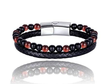 6mm Volcanic Natural Stone Tigereye Beaded Bracelet Men Cowhide String Bracelets - zenfulharmony.com
