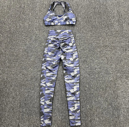 QK 2025 Camo Sports Bra Squat Proof Scrunch High V Waist Leggings Yoga Sets Fitness Workout Gym Pant Women Running Active Suit