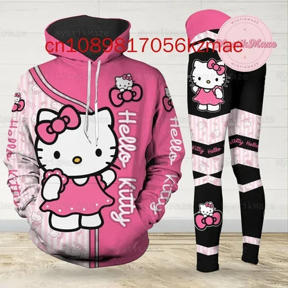 Kitty 3D Women's Hoodie and Leggings Suit Cute Hello Kitty Yoga Pants Sweatpants Fashion Sports Suit Set