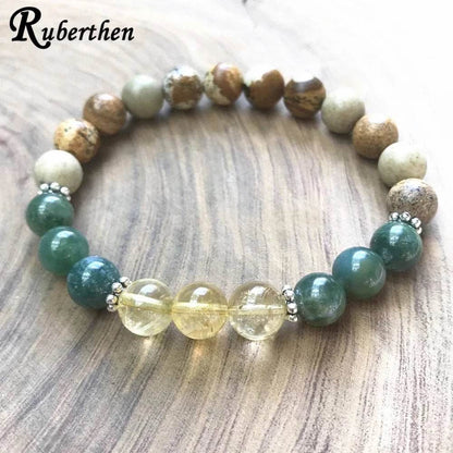 Ruberthen 8 MM Picture J-asper Bracelet Yellow Crystal Citrin e Bracelet High Quality Moss Agates Chakra Meditation Jewelry - zenfulharmony.com