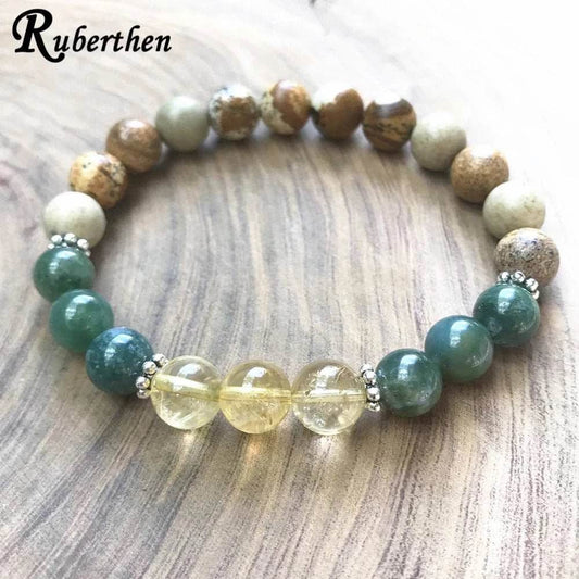 Ruberthen 8 MM Picture J-asper Bracelet Yellow Crystal Citrin e Bracelet High Quality Moss Agates Chakra Meditation Jewelry - zenfulharmony.com