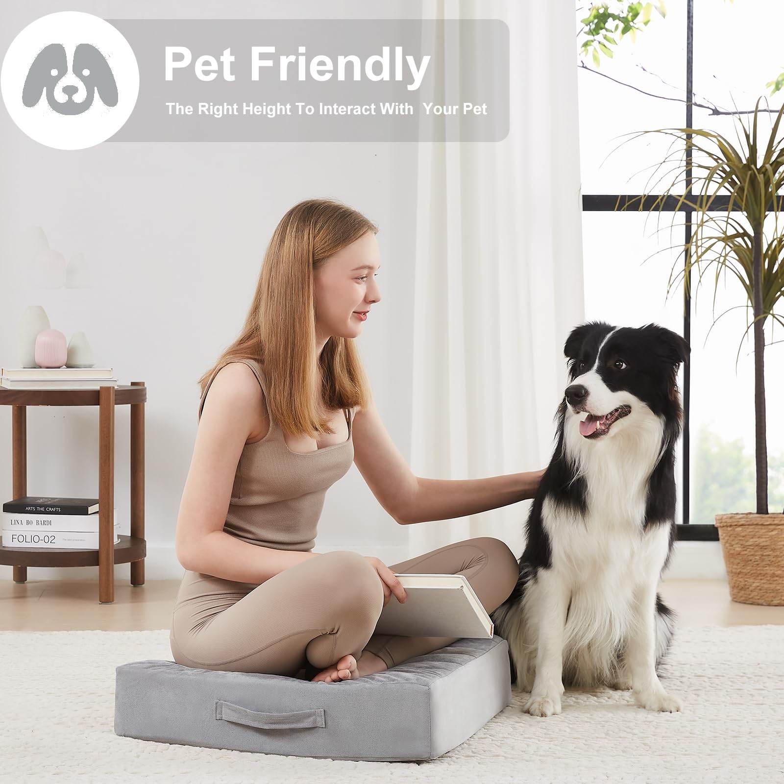 JKMAX 22 inches Floor Pillow for Adults - Large Meditation Cushion with Thick Foam & Soft Tufted Cover - Premium Outdoor Square Floor Cushion Seat - Yoga Pillows for Sitting On Floor - Light Gray - zenfulharmony.com