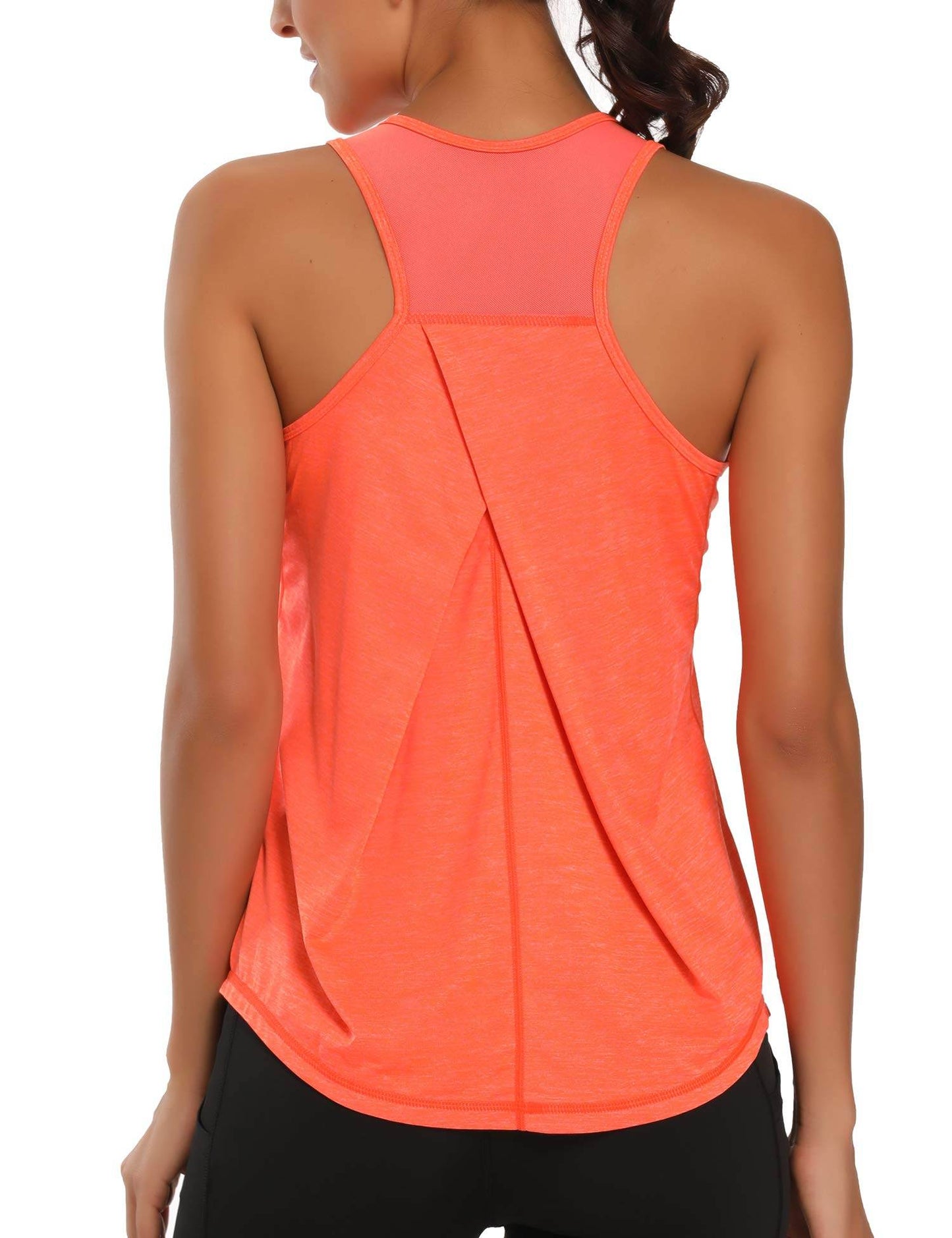 Aeuui Womens Workout Tops for Women Racerback Tank Tops Mesh Yoga Shirts Athletic Running Tank Tops Sleeveless Gym Clothes Orange - zenfulharmony.com