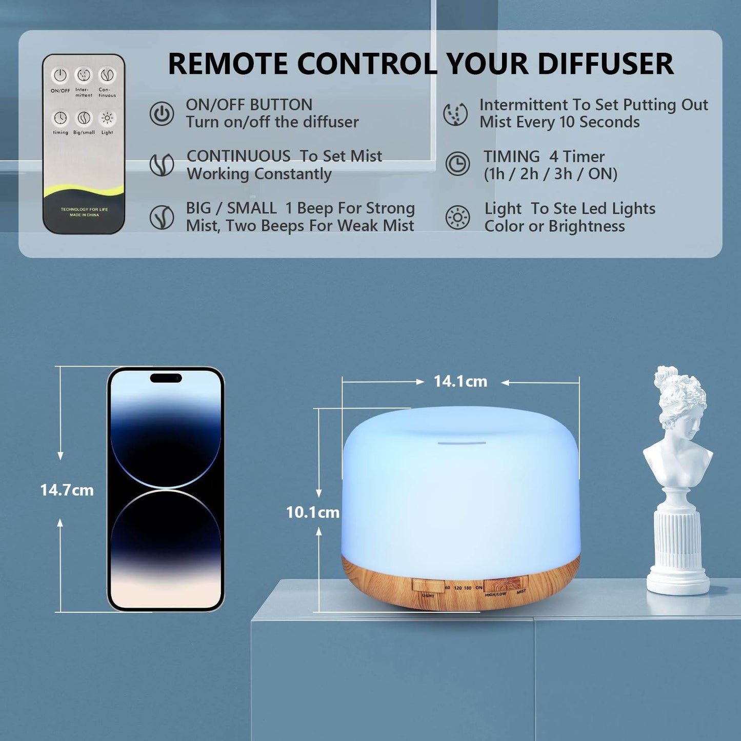Oil Diffuser, 500ml Essential Oil Diffusers, Aromatherapy Diffuser with 2 Mist Mode 4 Timers＆7 Ambient Light Waterless Auto Off, Diffusers Large Room Home Office - zenfulharmony.com