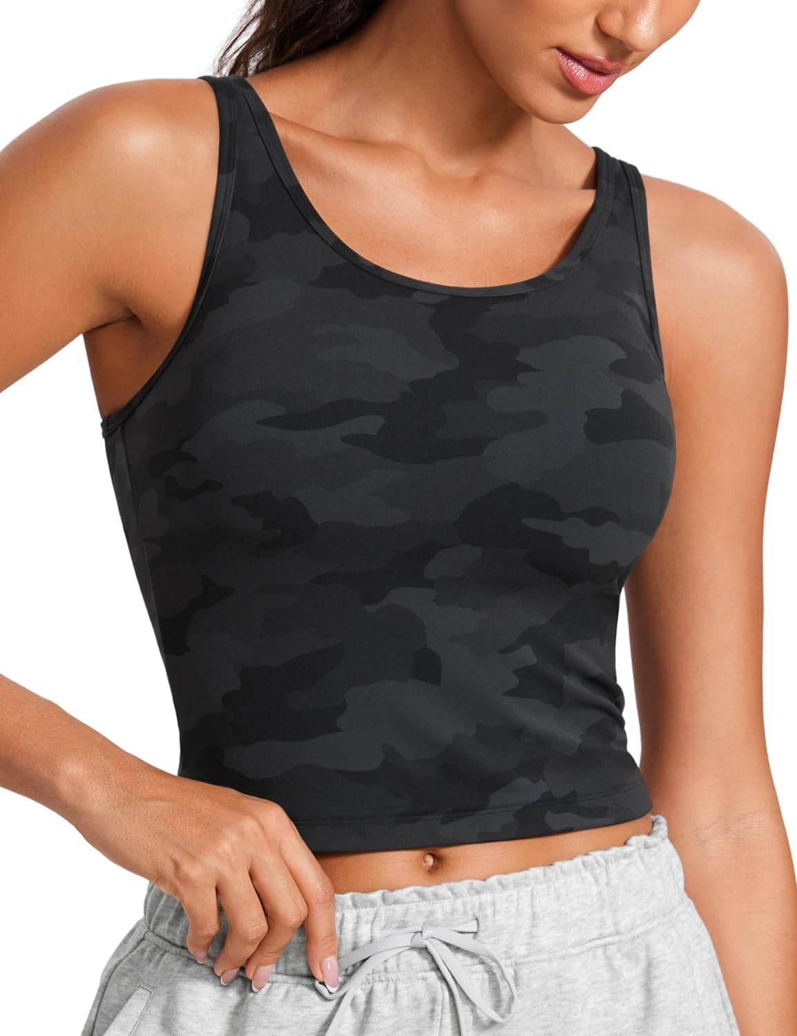 CRZ YOGA Womens Butterluxe Double Lined Workout Tank Tops Scoop Neck Racerback Cropped Casual Sleeveless Shirt - zenfulharmony.com