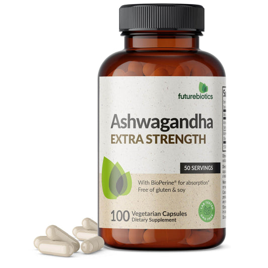 Futurebiotics Ashwagandha Extra Strength Stress & Mood Support with BioPerine - Non GMO Formula, 100 Vegetarian Capsules - zenfulharmony.com