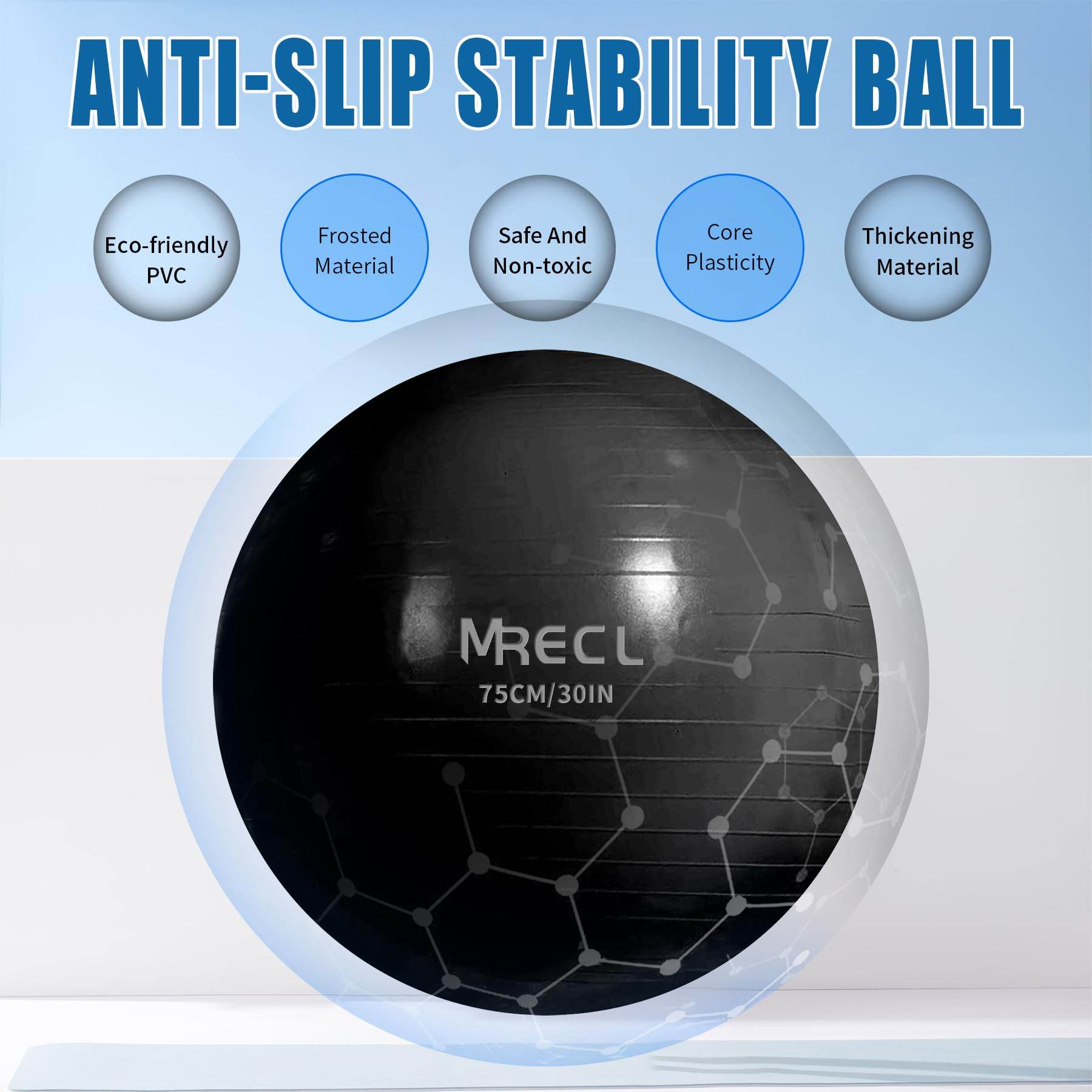 MRELC Ball Yoga kit 30in Anti-Burst with Peanut Massage Ball - Exercise Core Sliders - Slip Resistant Stability Balance Ball for Fitness, Pilater&Yoga - with Quick Pump (Black) - zenfulharmony.com