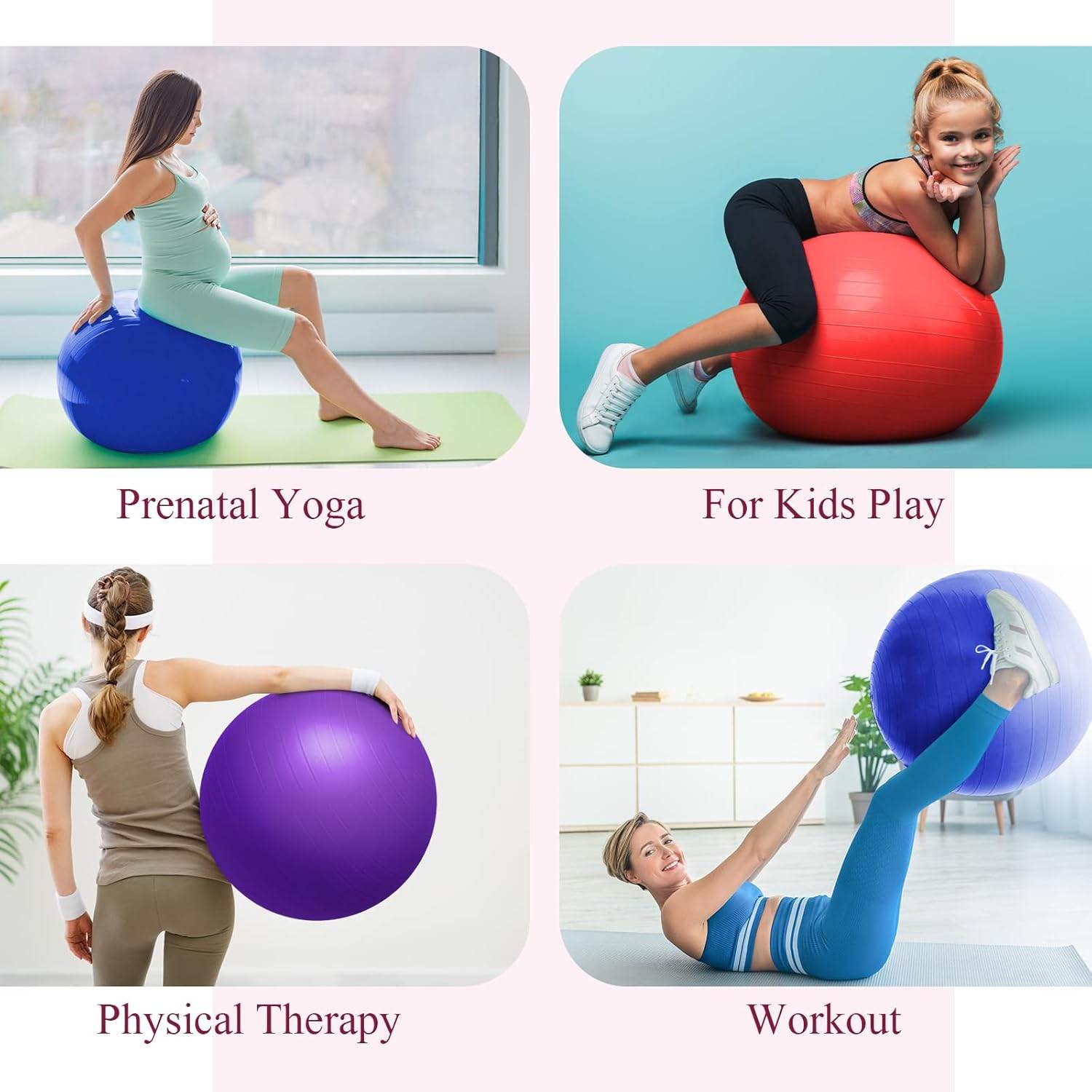 Honoson 3 Pcs Exercise Yoga Ball Large Pregnancy Fitness Ball Chair for Office Home Labor Gym Birth Balance, 55/65/75cm - zenfulharmony.com