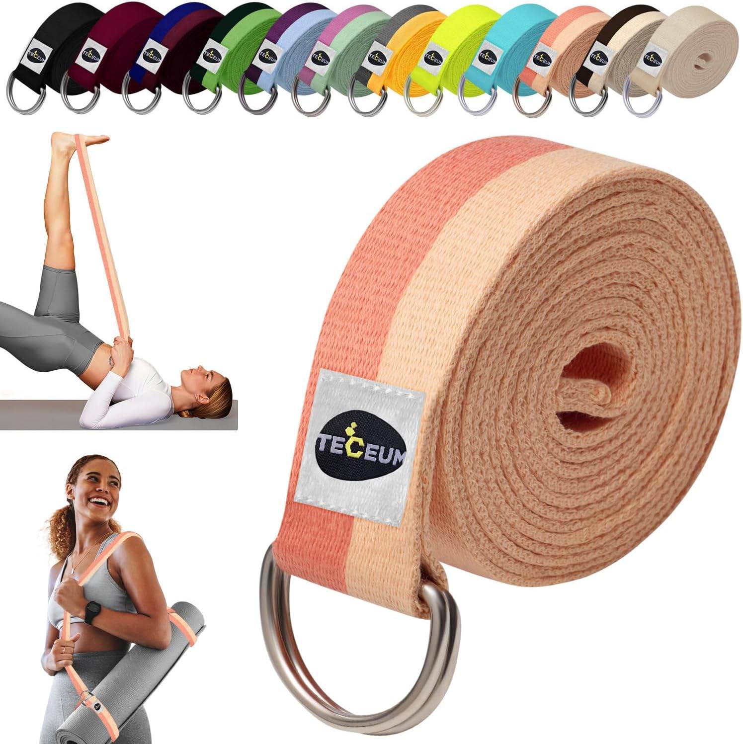 TECEUM Yoga Strap & Mat Strap – 2 IN 1 – Cotton – 6 ft 8 ft 10 ft (30+ colors) – Adjustable Non-Slip Belt for Yoga, Pilates, Stretching, Physiotherapy, Fitness & Home Workout – For Carrying Mats - zenfulharmony.com
