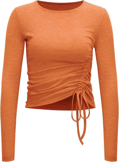 Womens Long/Short Sleeve Workout Tops Ruched Side Yoga Atheltic Shirt Slim Fitted - zenfulharmony.com