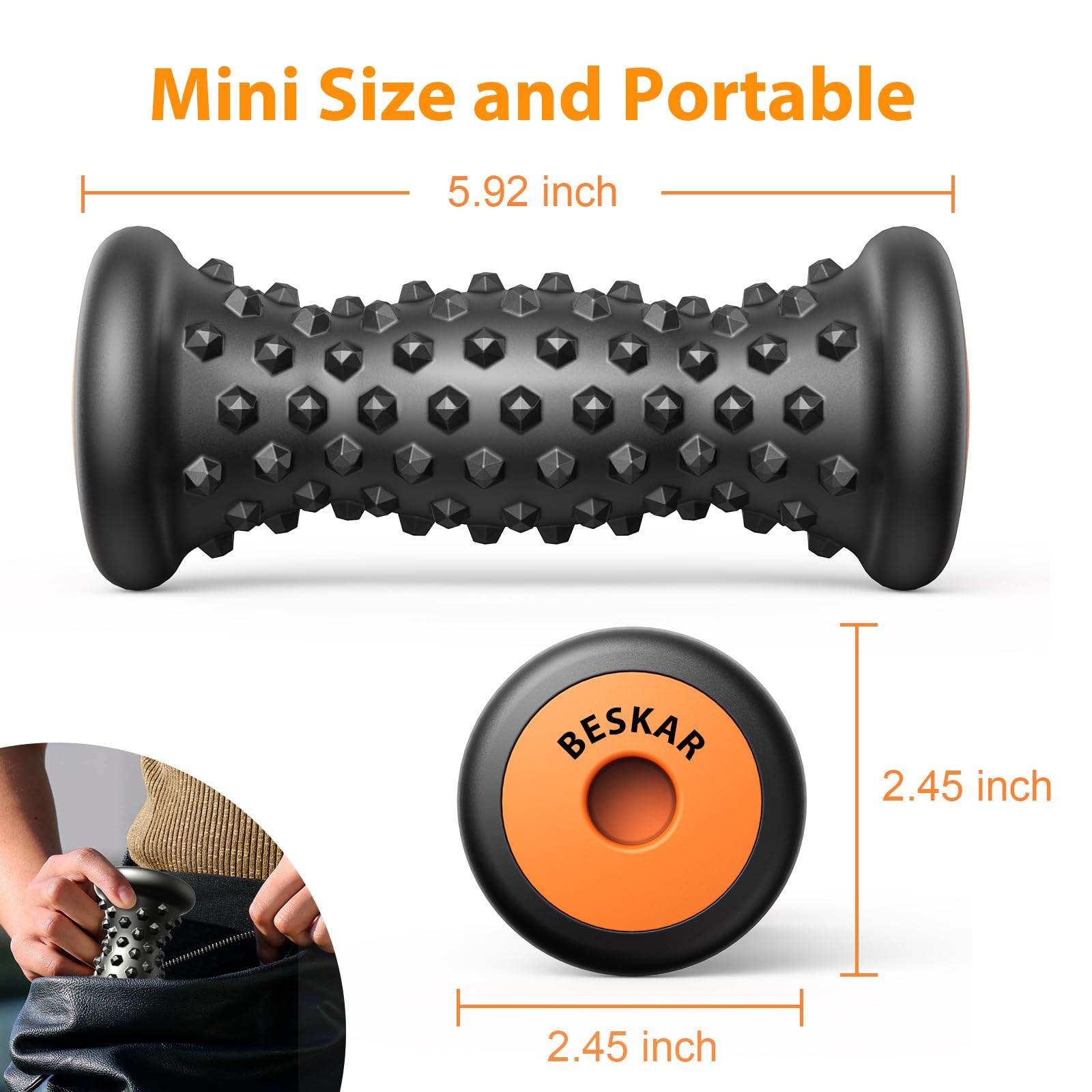 BESKAR Foot Massager Roller for Plantar Fasciitis Relief, Portable, Deep Tissue Muscle Massage, Foot Arch and Heel Pain, Reflexology Tool - zenfulharmony.com
