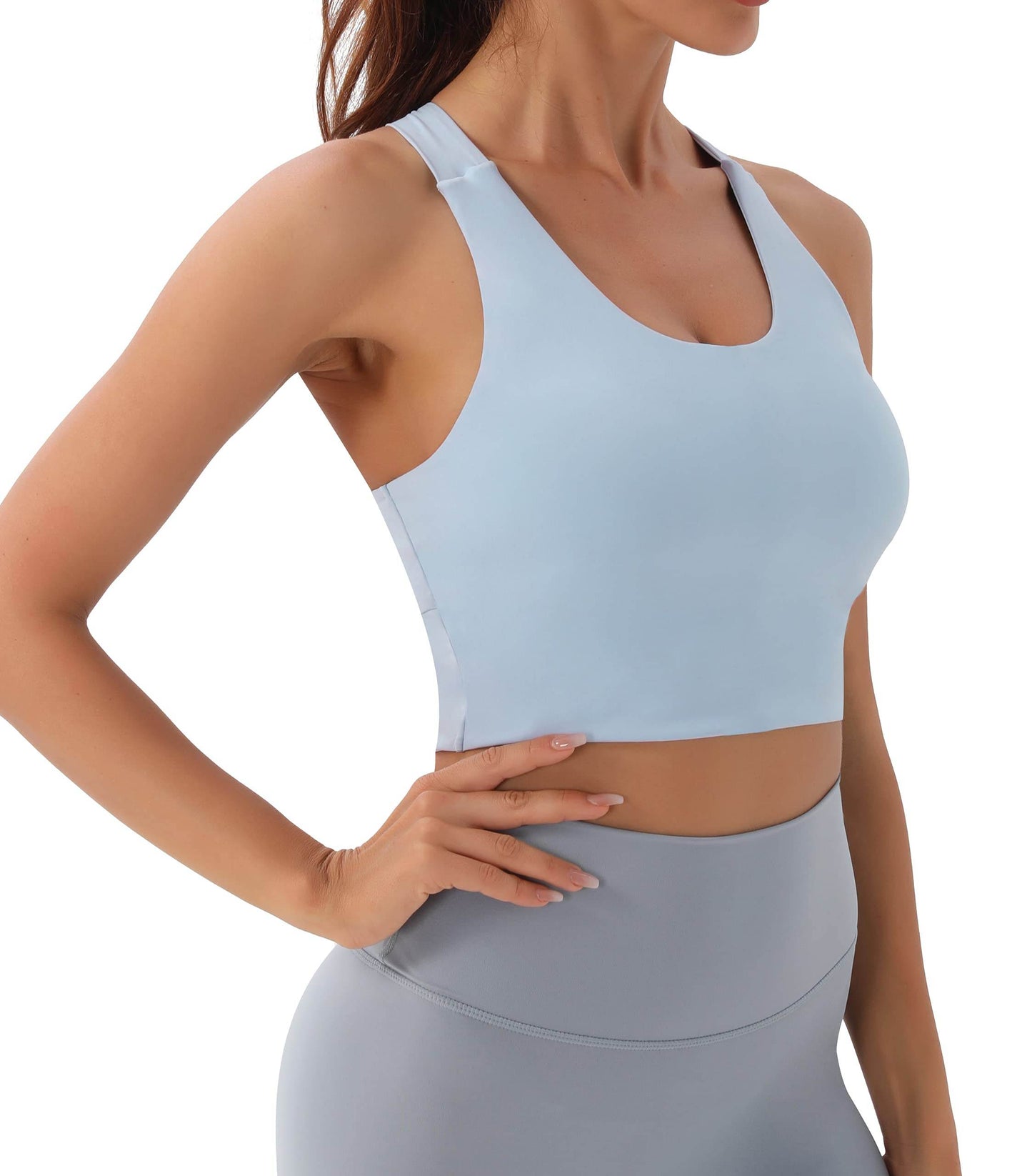 JOYSPELS Sports Bras for Women Extra Comfort Criss-Cross Back Padded Workout Tops for Women Medium Support Light Blue - zenfulharmony.com