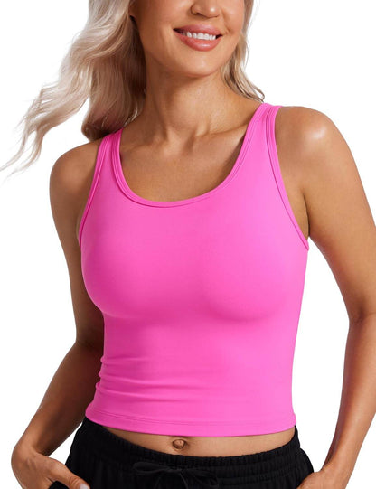 CRZ YOGA Womens Butterluxe Double Lined Workout Tank Tops Scoop Neck Racerback Cropped Casual Sleeveless Shirt - zenfulharmony.com