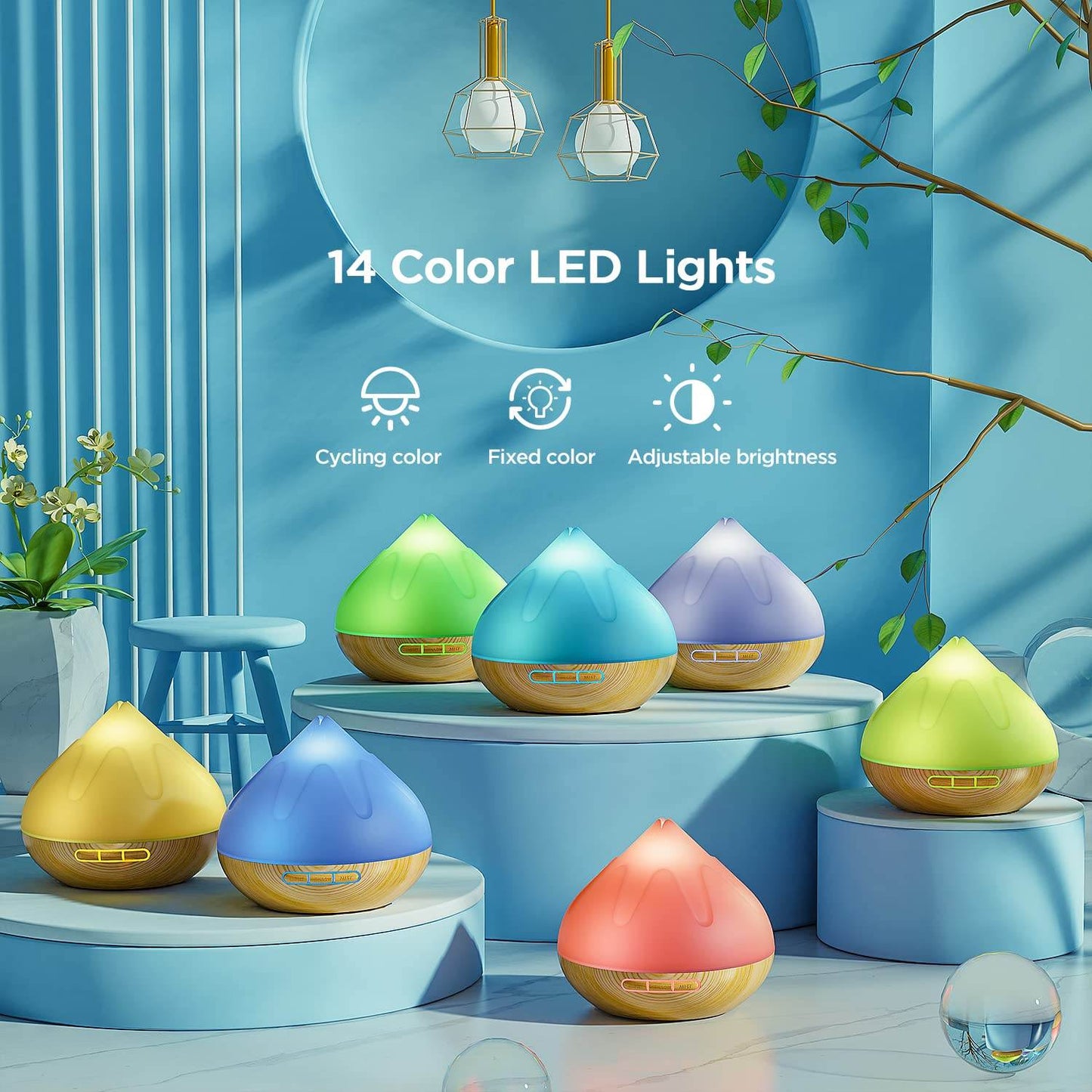 Aroma Diffiser with Essential Oils Set, 500 ML Essential Oil Diffuser with Remote Control, Humidifier with 14 Color Lights for Large Room, 4 Timer Setting, Auto Shut-Off - zenfulharmony.com