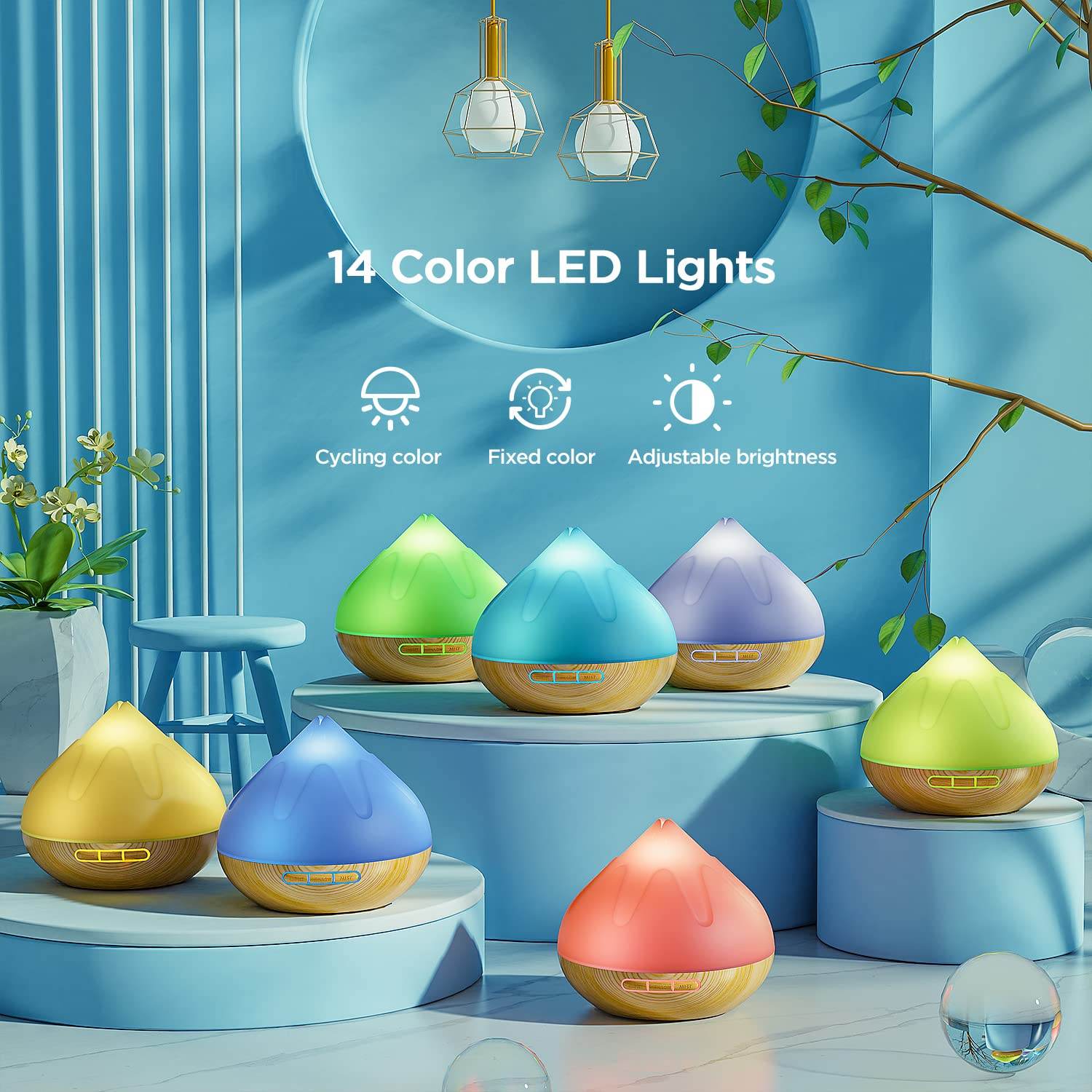 Aroma Diffiser with Essential Oils Set, 500 ML Essential Oil Diffuser with Remote Control, Humidifier with 14 Color Lights for Large Room, 4 Timer Setting, Auto Shut-Off - zenfulharmony.com