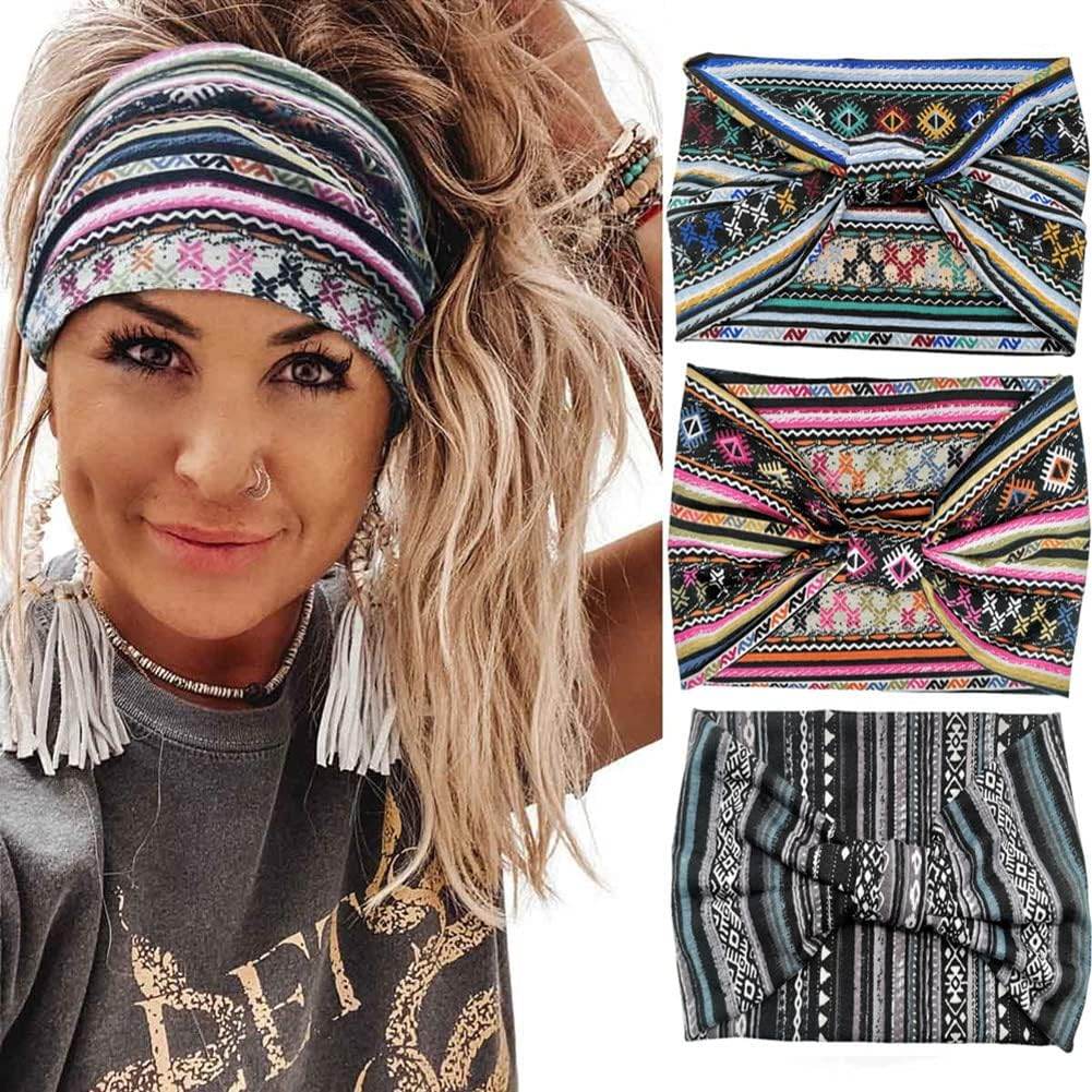 K-Elewon 3 Pack Women Wide Elastic Head Wrap Headband Sports yoga Hair Band - zenfulharmony.com