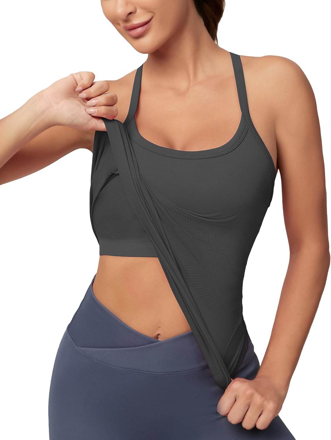 MathCat Workout Tank Tops for Women with Built in Bra, Sleeveless Gym Tops Seamless Racerback Athletic Yoga Shirts - zenfulharmony.com