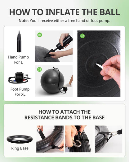 Trideer Ball Chair Yoga Ball Chair Exercise Ball Chair with Base & Bands for Home Gym Workout Ball for Abs, Stability Ball & Balance Ball Seat to Relieve Back Pain (XL(27-30ines/68-75cm), Black) - zenfulharmony.com