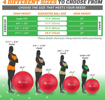 SmarterLife Exercise Ball Yoga Ball for Fitness, Balance, Stability, or Pregnancy, Gym Ball for Core Workout, Physical Therapy, Yoga Ball Chair for Office, Anti-Slip Anti-Burst - zenfulharmony.com