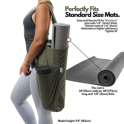 Yogiii Yoga Mat Bag | The ORIGINAL YogiiiTote Yoga Bag | Sling Yoga Tote w/Large Side Pocket & Zipper Pocket | Yoga Mat Carrier Fits Most Size Mats (Olivine Green) - zenfulharmony.com
